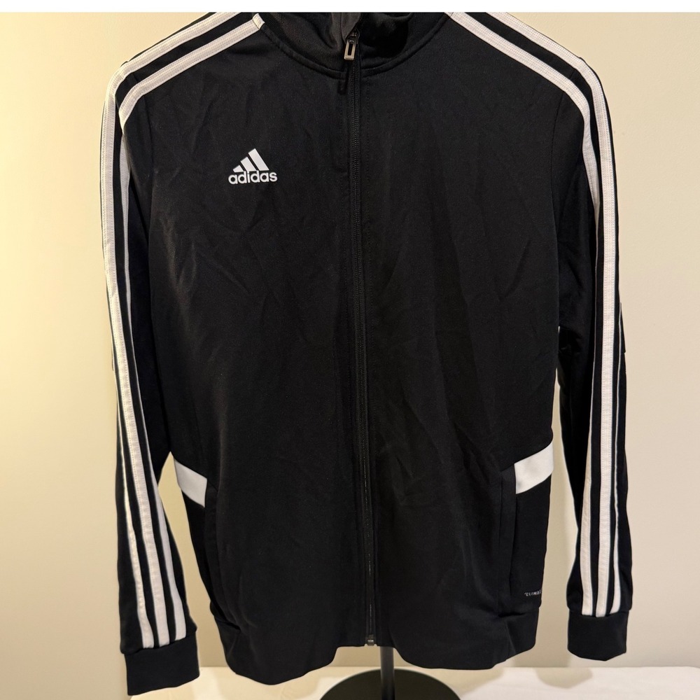 Adidas Womens Climalite Track Jacket Black White Stripes Full Zip Medium